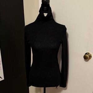Black Merino Wool Blend Turtleneck Women's Top